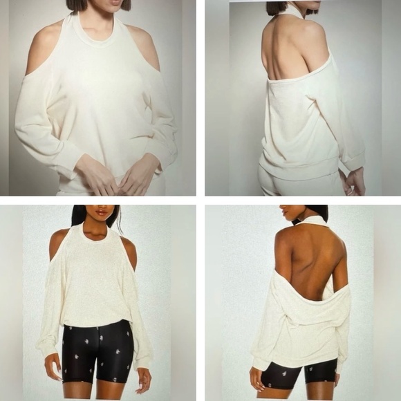 Lanston Tops - Lanston Halter Open Shoulders and Back Pullover Top/Sweatshirt Cream Size M